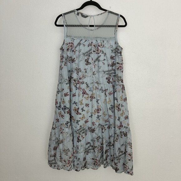Mile Gabrielle Blue Butterfly Floral Tiered Dress Size S Lace Neck Sleeveless - Picture 6 of 11